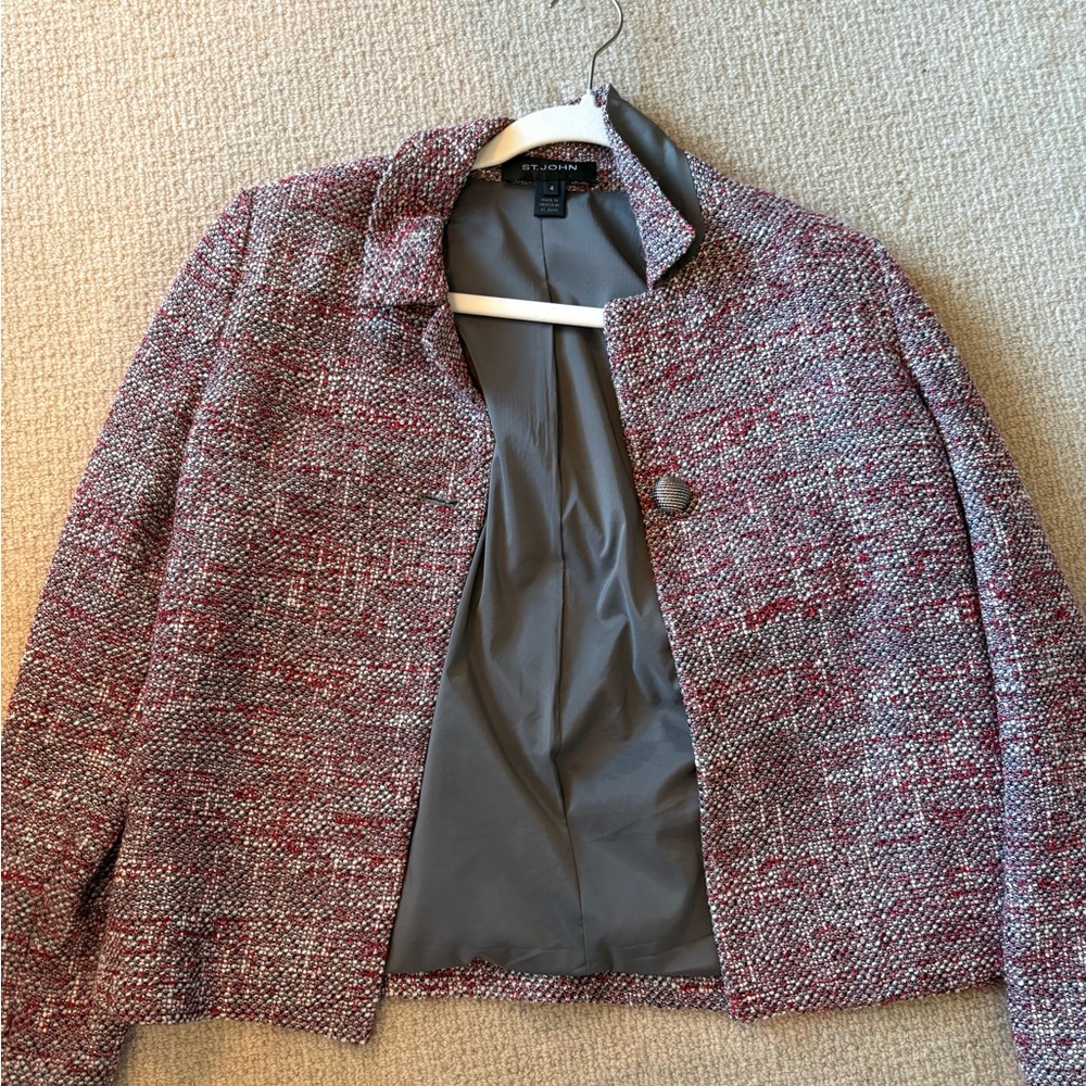 St. John Red and Gray Tweed Blazer
